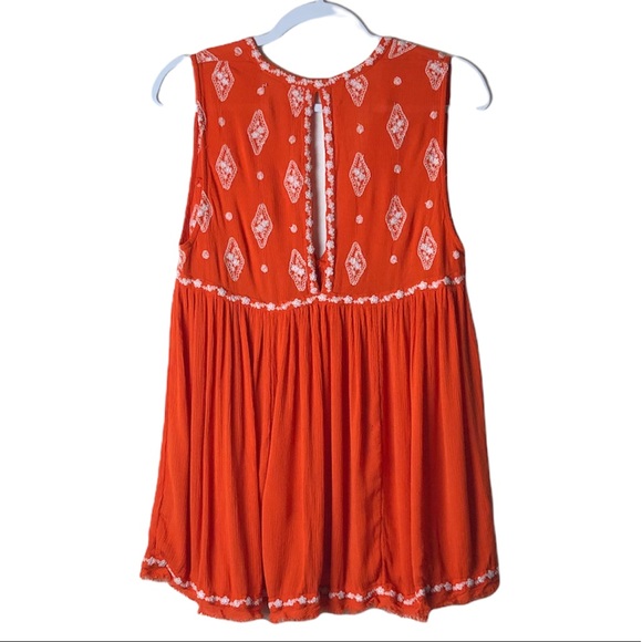 Free People Orange Boho Diamond Embroidered Sleeveless Tunic Top Size Small - Picture 5 of 7